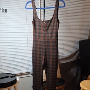 Chic Brown Plaid Jumpsuit